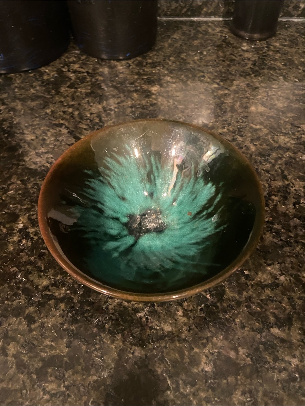 Handcrafted Ceramic Art Bowl in Teal and Brown - Home Art